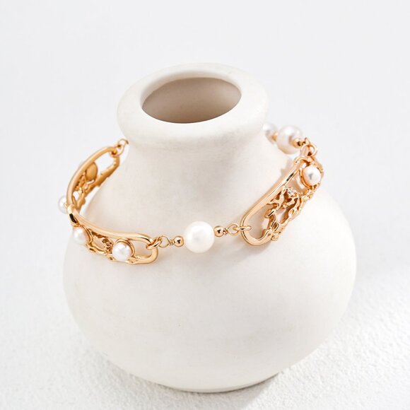 ✨ Artisan Original "Chinese Lattice" Pearl Link Bracelet | S925 Gold - Picture 1 of 12